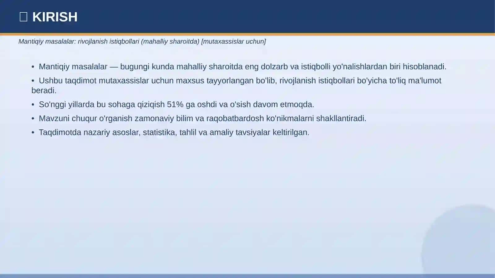 MUTAXASSISLAR UCHUN Taqdimot № 242 251 3