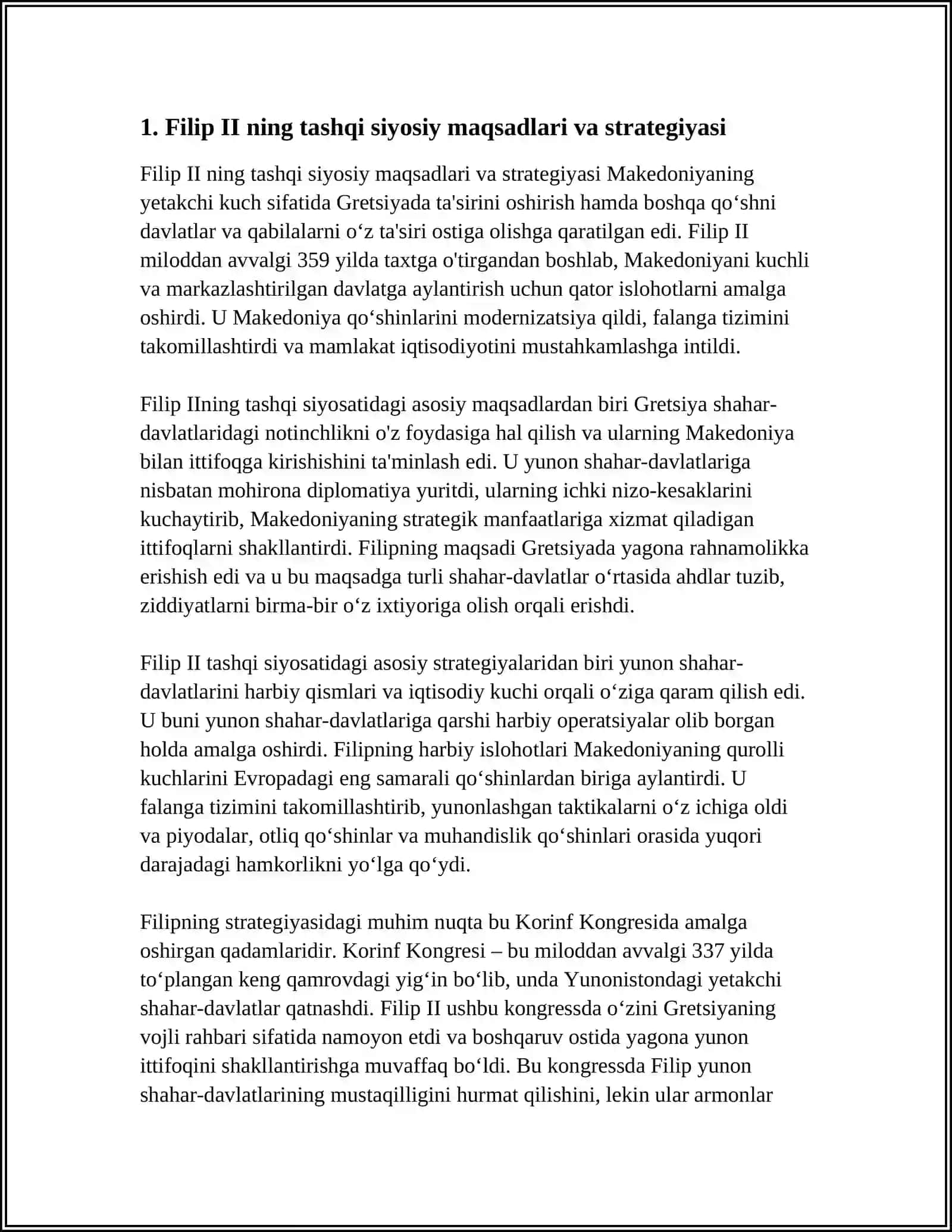 FILIP LL TASHQI SIYOSATI VA DIPLOMATIYASI. KORINF KONGRESI 3
