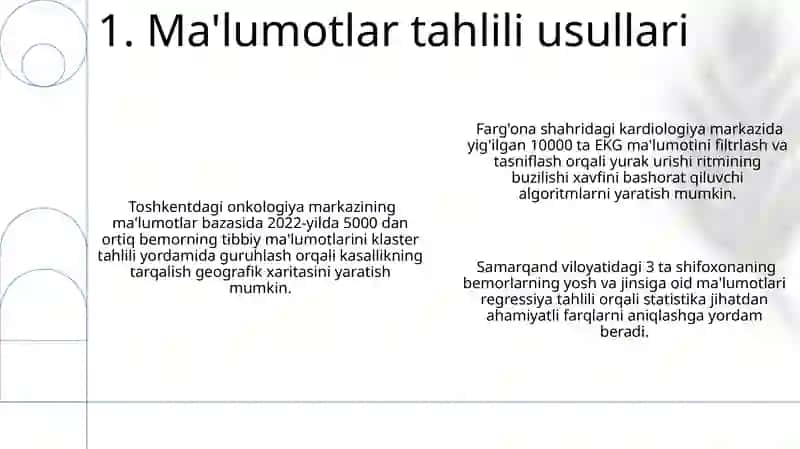 Tibbiyot sohasiga oid jadval ma'lumotlarni guruhlash tartiblash saralash va fikirlash 3