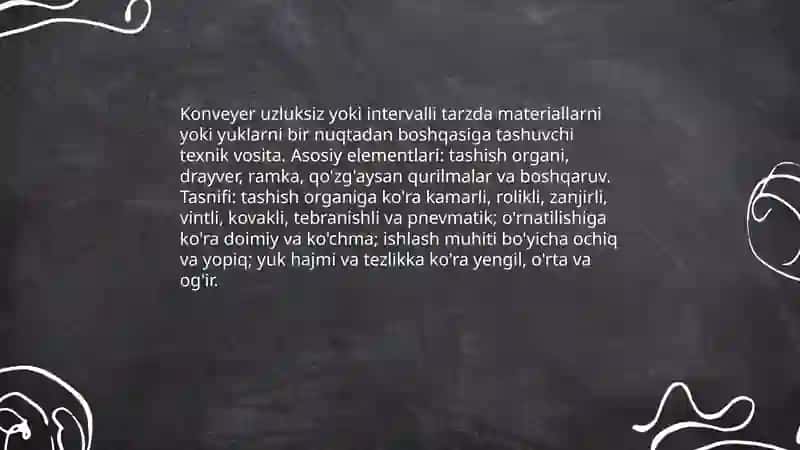 Konveyerlarni turlari va ularni hisoblash 3