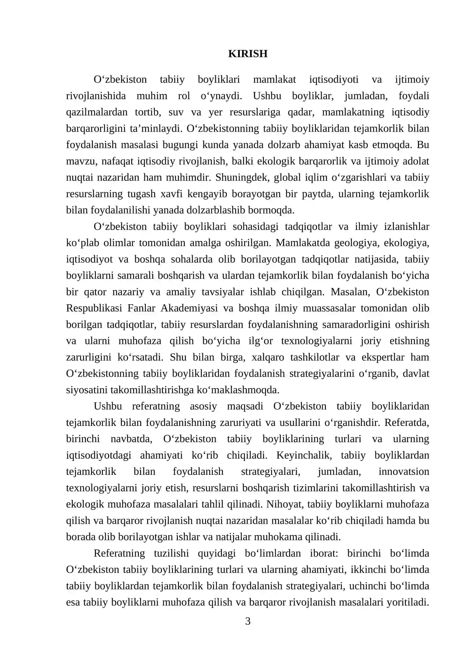 Ozbekiston tabiiy boyliklaridan tejamkorlik bilan foydalanish 3