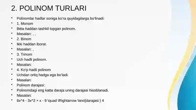 POLINOMLAR USTIDA MATEMATIK AMALLAR 3