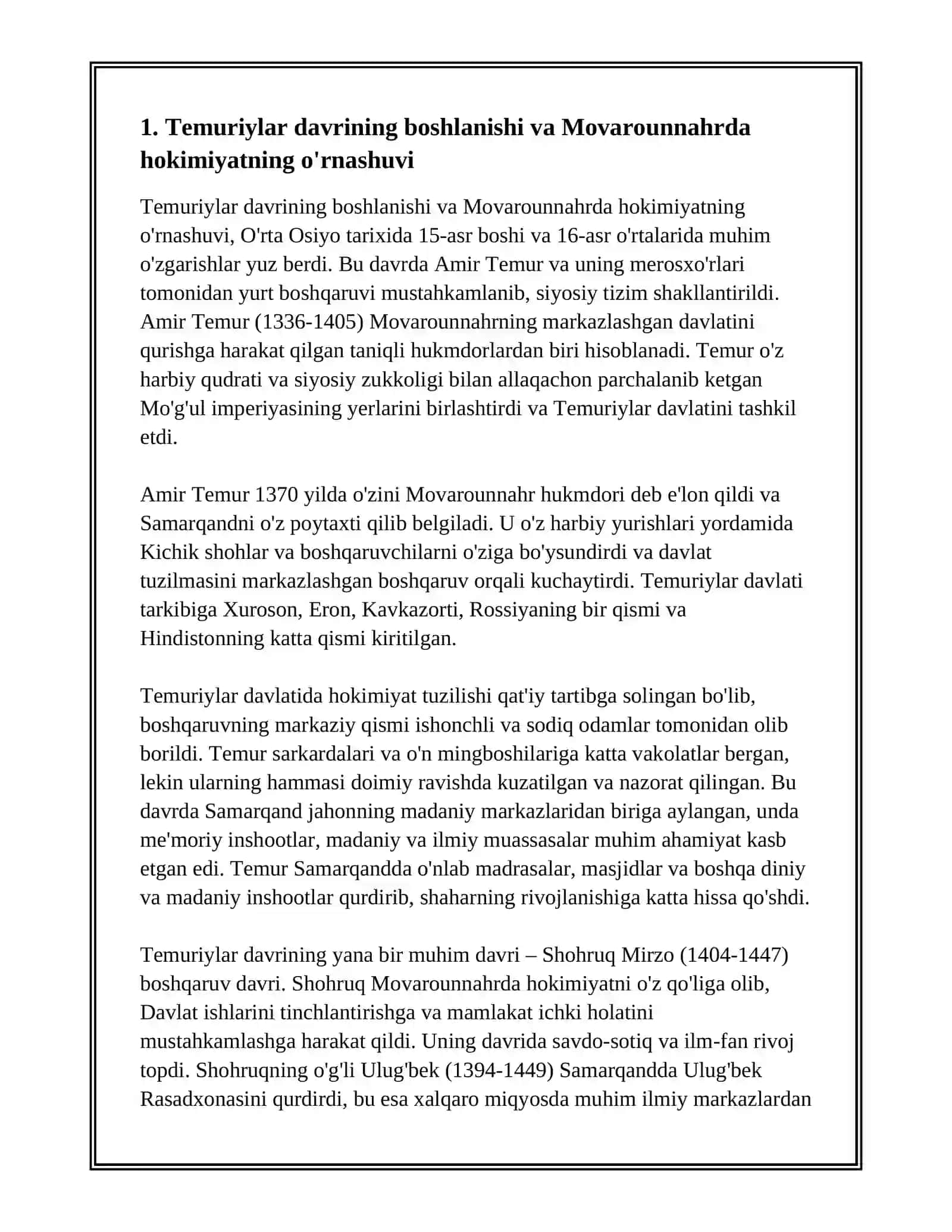 Temuriylar Davri va Movarounnahr Siyosiy Holatini O'rganish 3