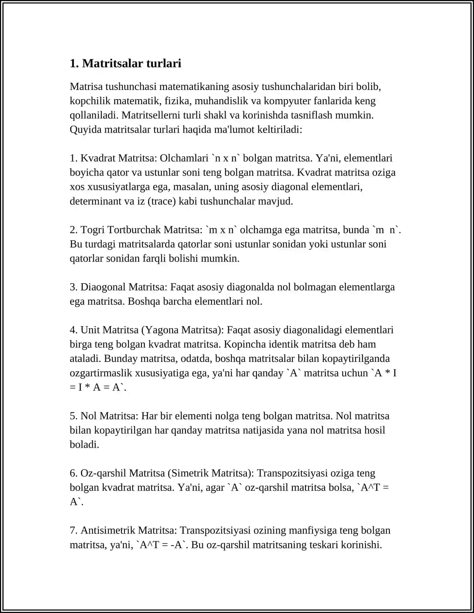 MATRITSALAR 3