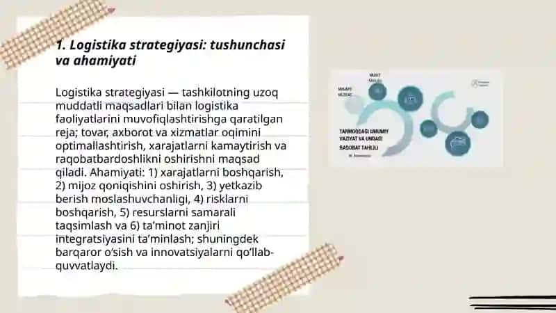 Logistikada strategiya va strategik rejalashtirish,logistic strategiyanin ishlab chiqishning bosqichlari va usullari 3