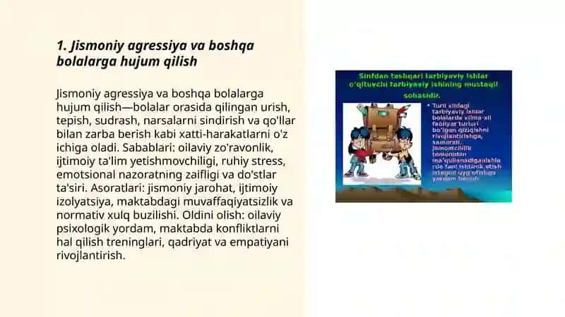Bolalarda deviant xulqning namoyon bo'lish shakllari 3
