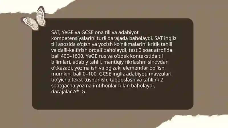 SAT, YeGE va GCSE imtihon tizimlari uchun Ona tili va adabiyot tayyorlov materiallari 3