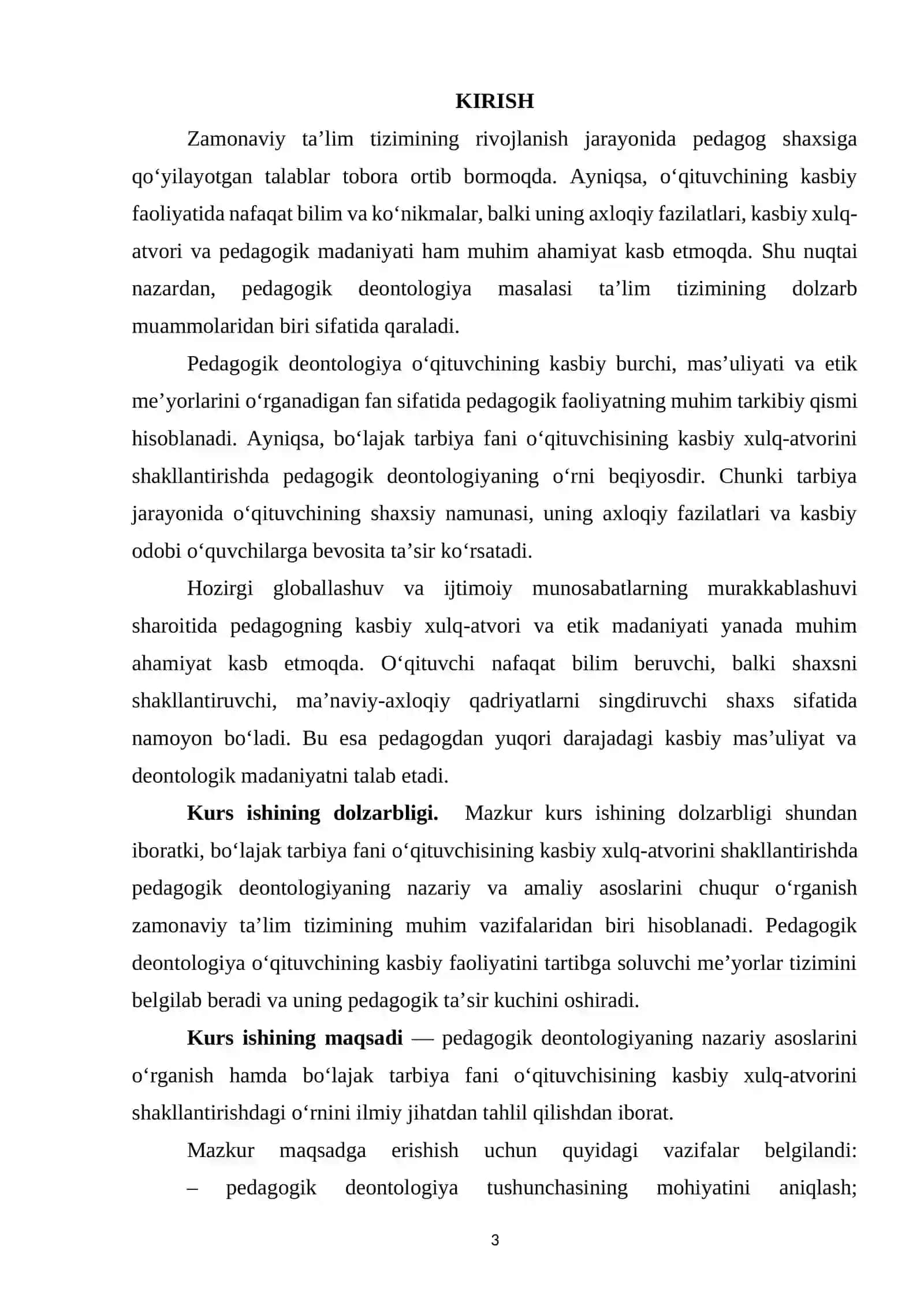"PEDAGOGIK DEONTOLOGIYA BO‘LAJAK TARBIYA FANI O‘QITUVCHISINING KASBIY XULQ ATVORI SIFATIDA" 3