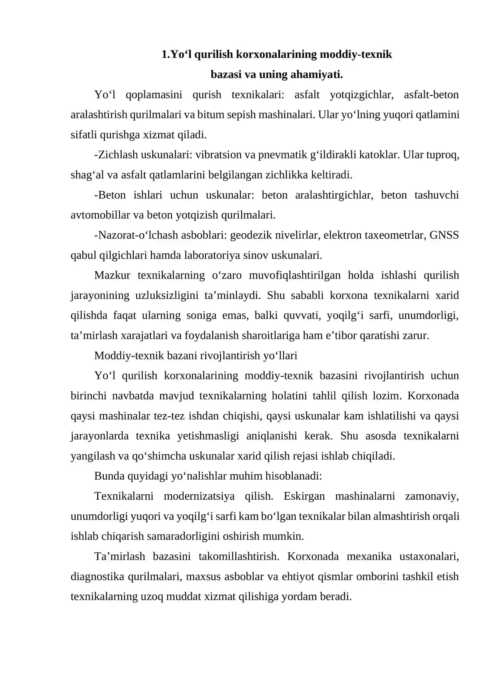 YO'L QURILISH KORXONALARI MODDIY-TEXNIK BAZASINI RIVOJLANTIRISH 3