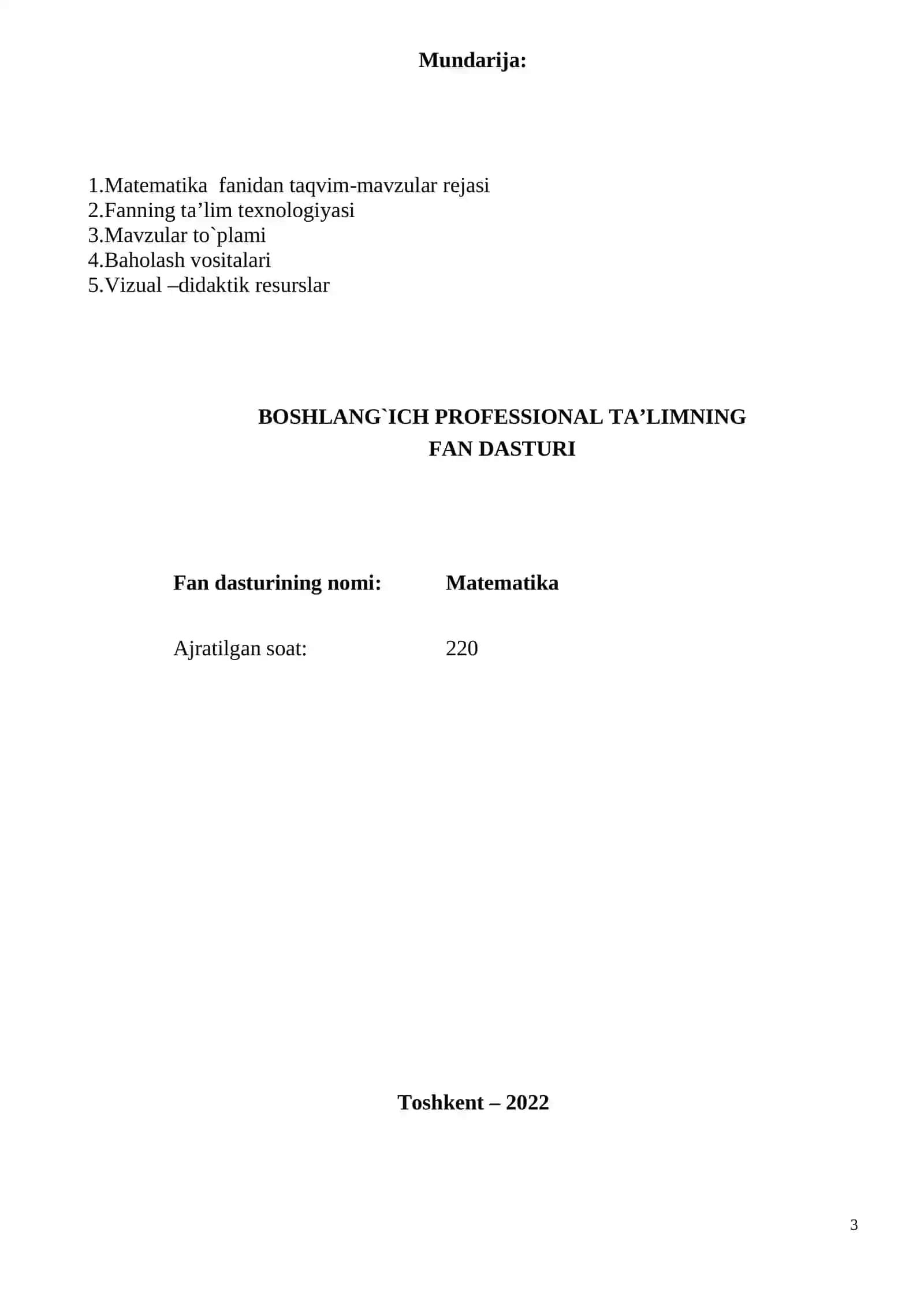 Matematika 1-kurs texnikumlar uchun O'MT 3