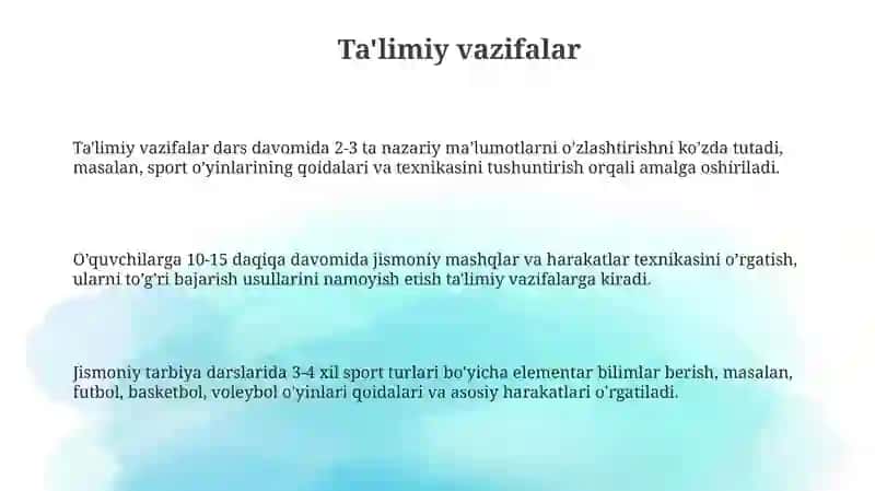 Jismony tarbiya darslarining vazifalari 3
