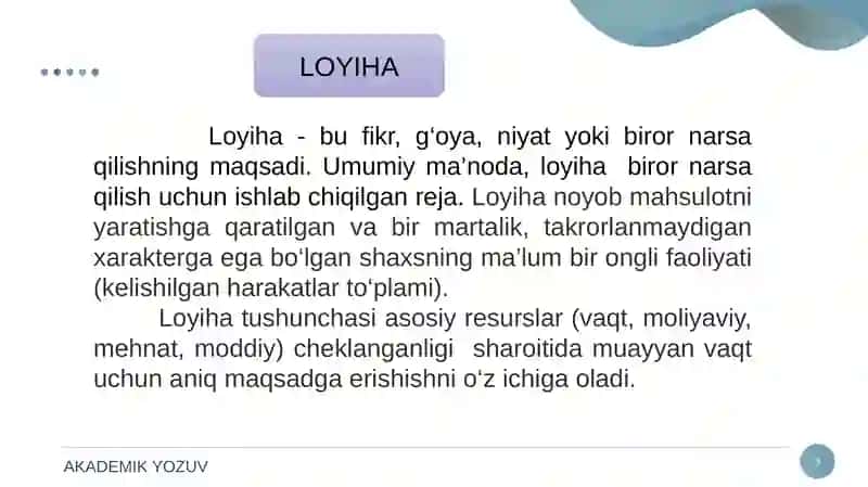 LOYIHA VA UNING TAVSIFI 3