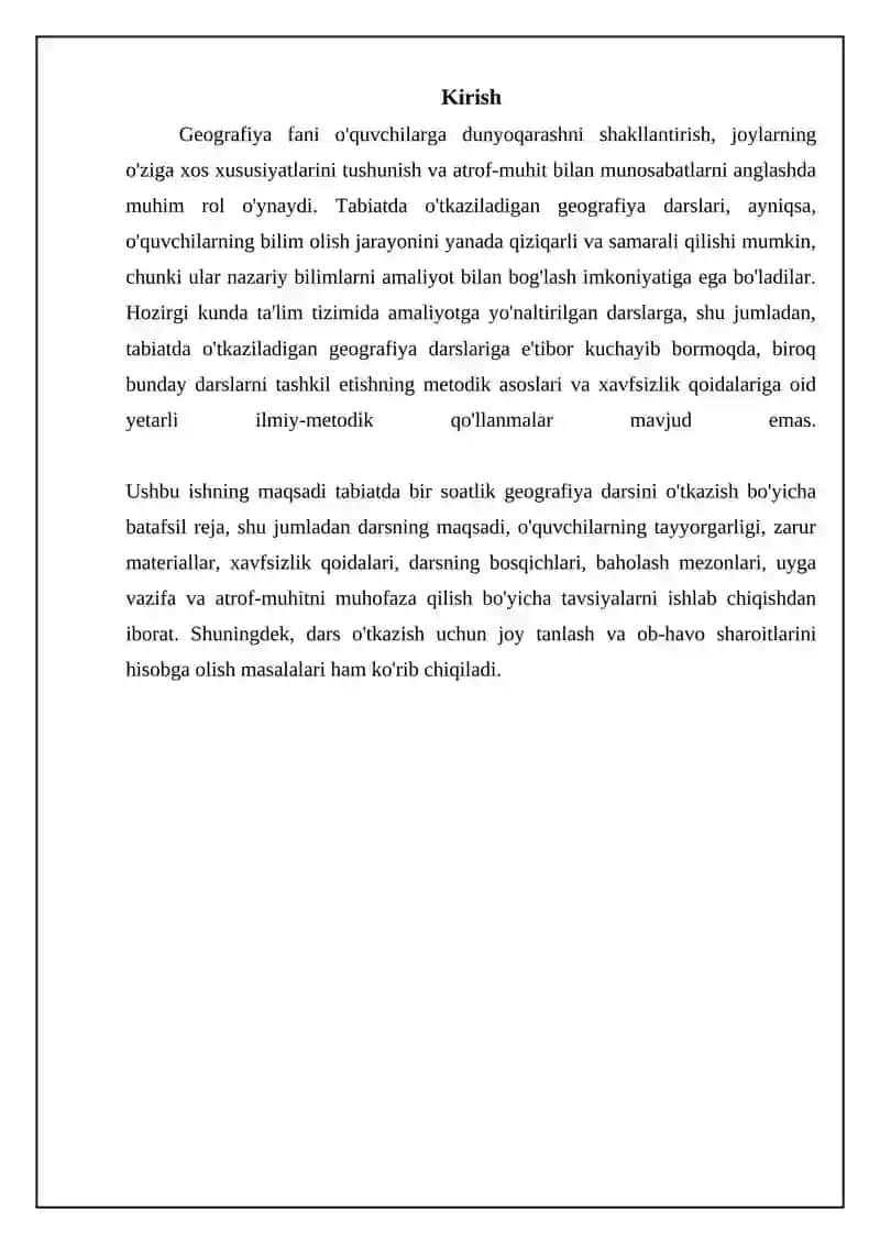 Geografiya fanidan tabiat qo'ynida o'tkazilgan bir soatlik dars ishlanma 3