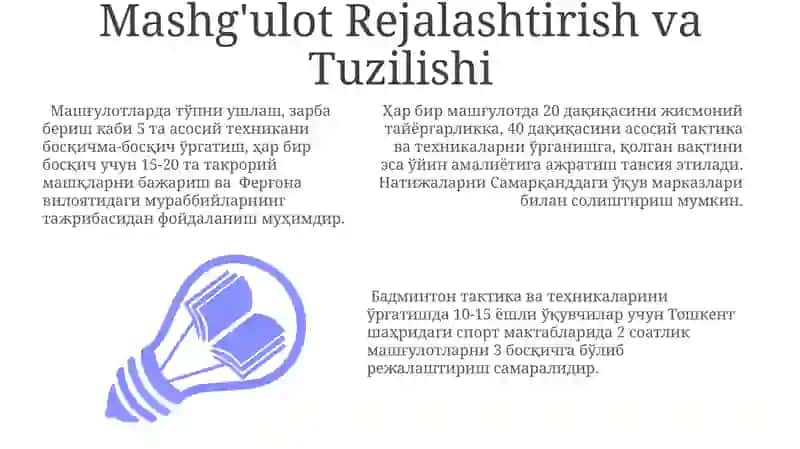 Badminton Texnikasi va Taktikasini O'rgatish Metodlari 3
