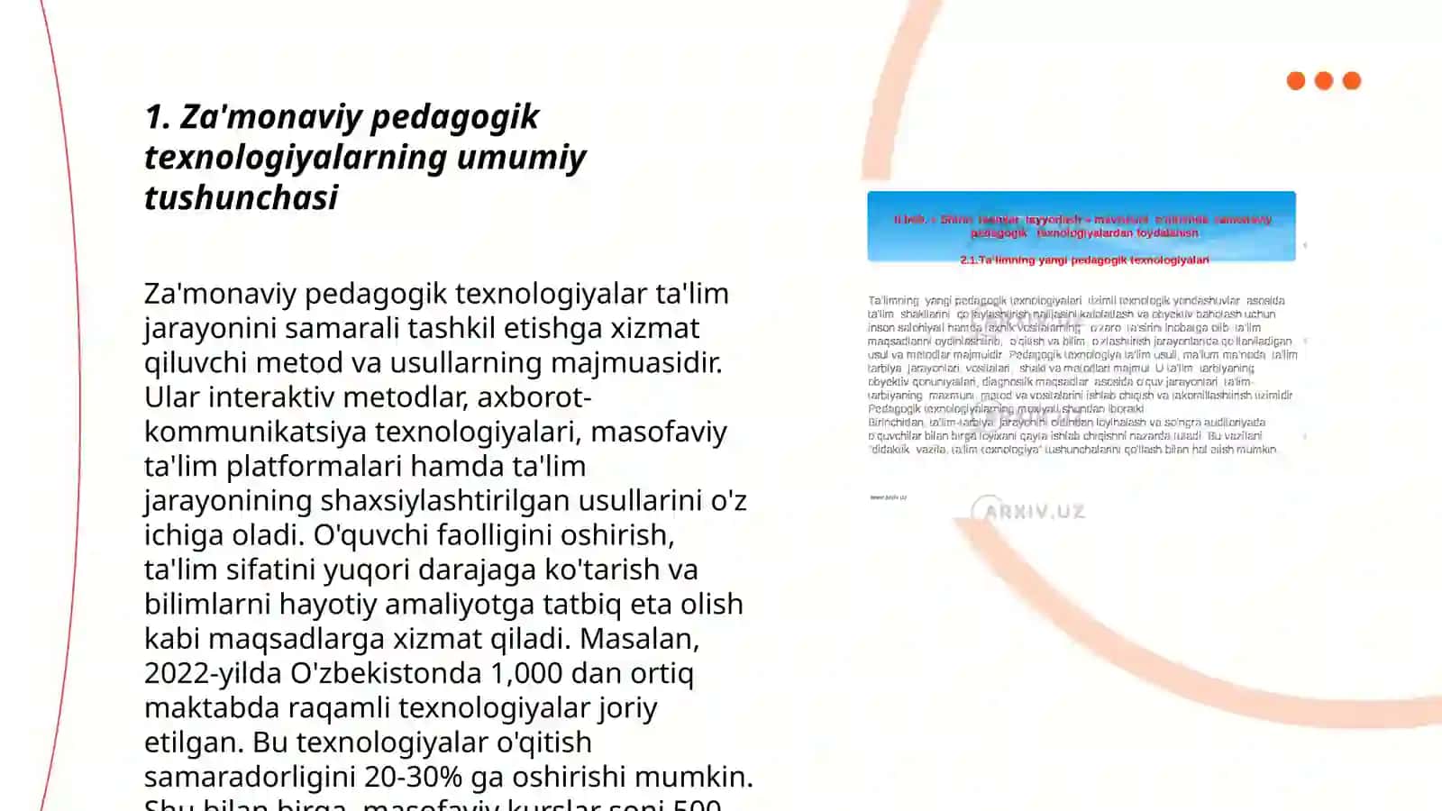Za'monaviy pedagogik texnalogiyalar tasnifini tuzish. Biologik ta'lim jarayonining zamonaviy taxnalogik modelini loyihalash 3