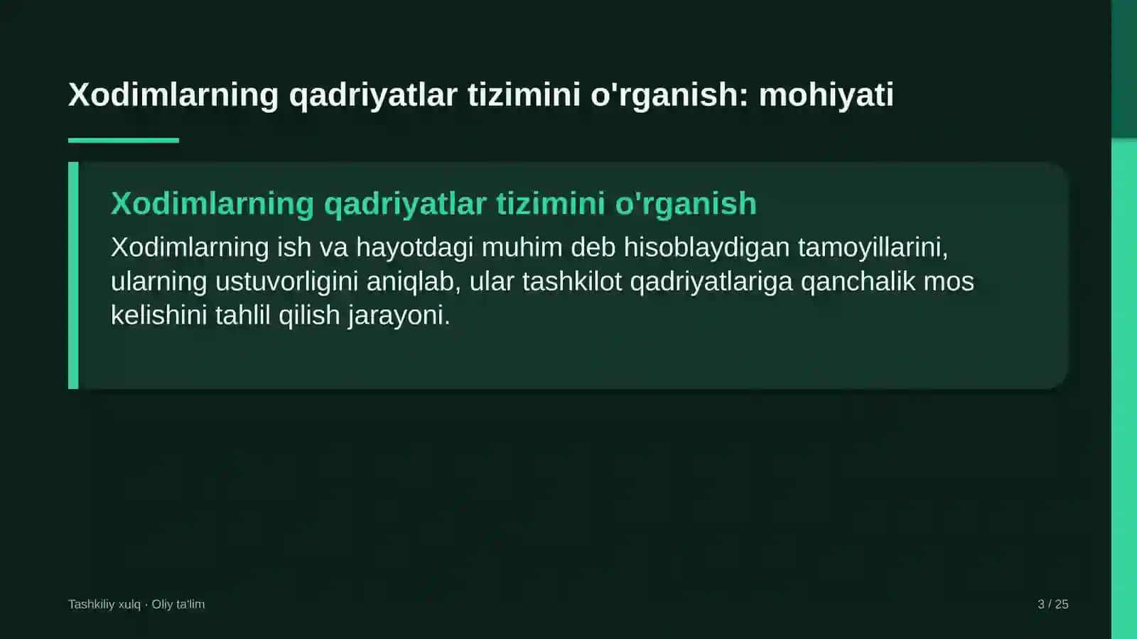 qishloq xo'jaligida xodimlarning qadriyatlar tizimini o'rganish 5310 3