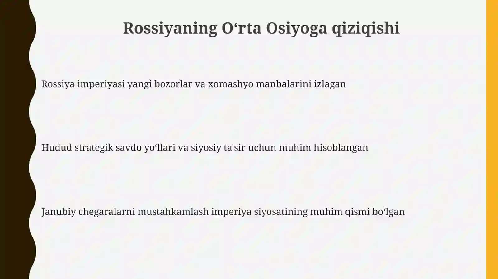 Rossiya imperiyasining oʻrta Osiyoga yurishi va Turkiston general-gubernatorligining tashkil topishi 3