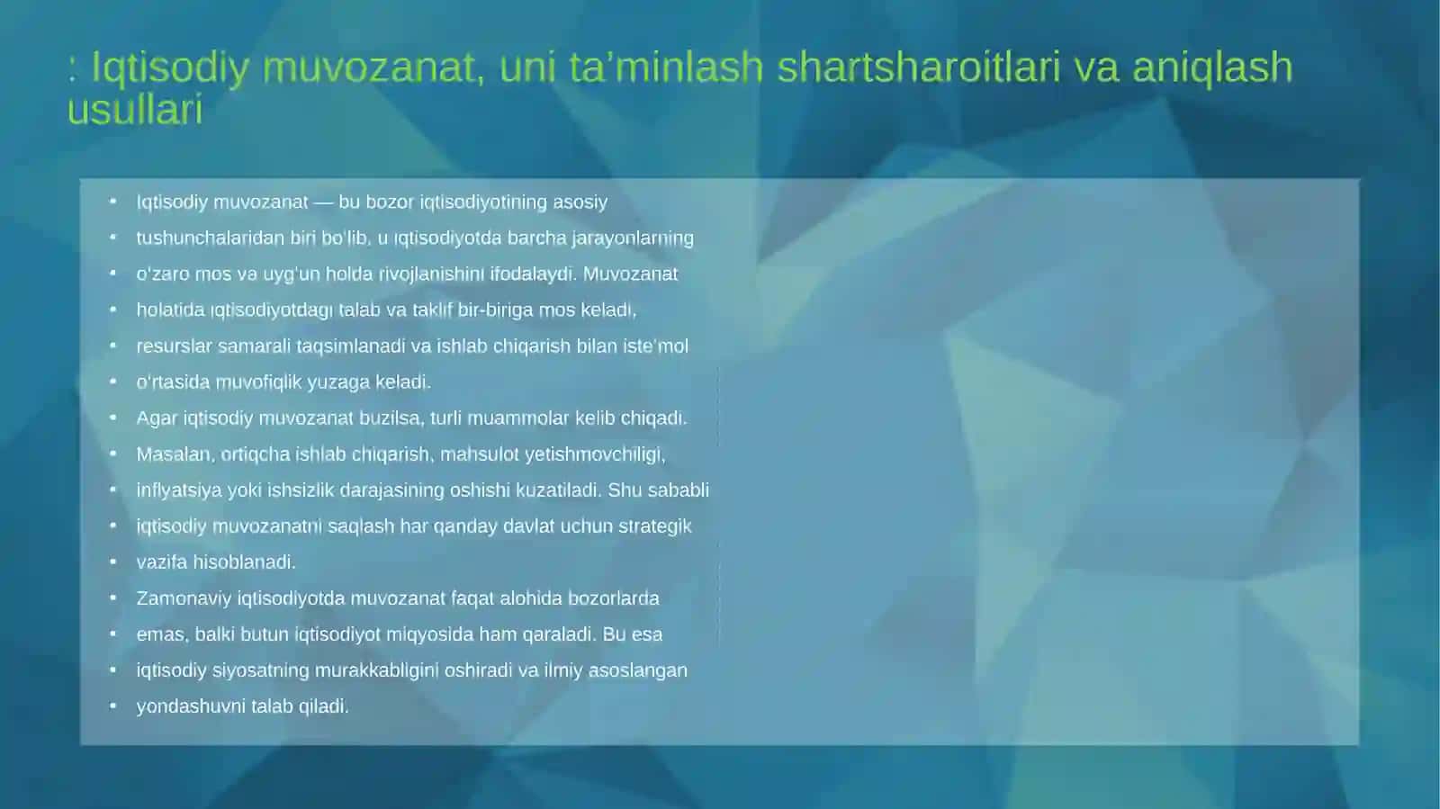 Iqtisodiy muvozanat, uni ta’minlash shartsharoitlari va aniqlash usullari 3