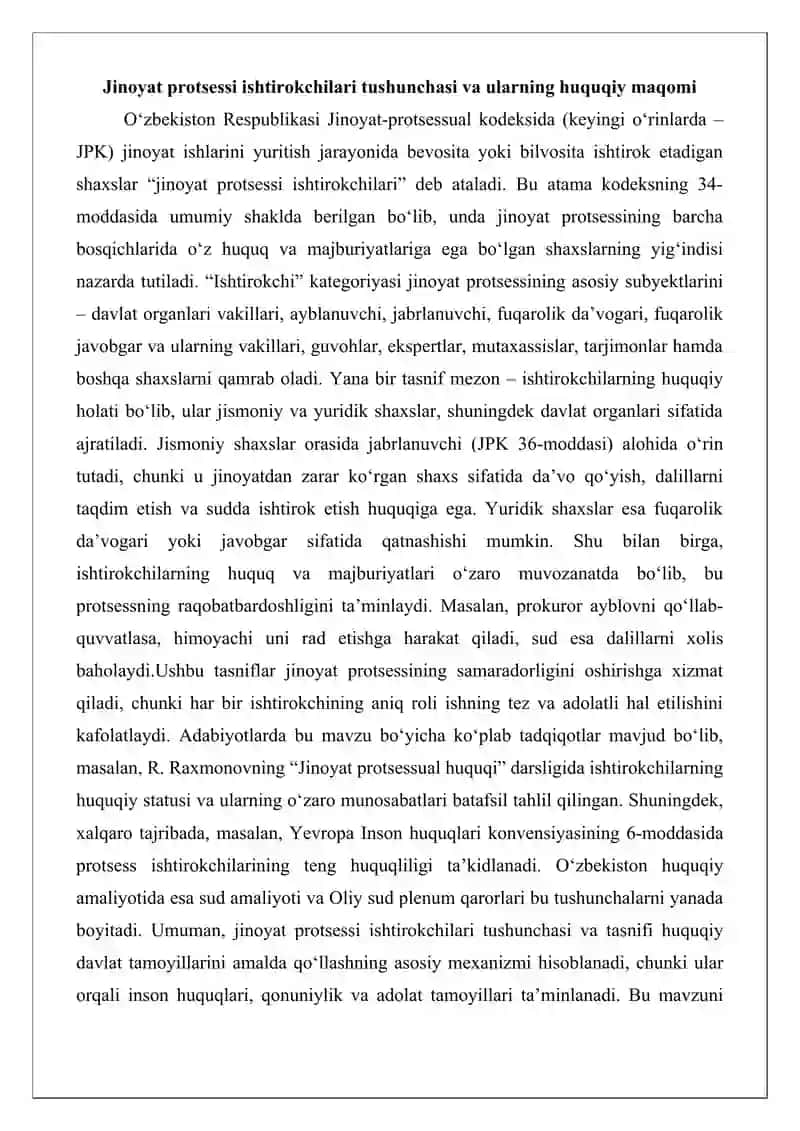 Jinoyat protsessi ishtirokchilarining tushunchasi va tasnifi 3