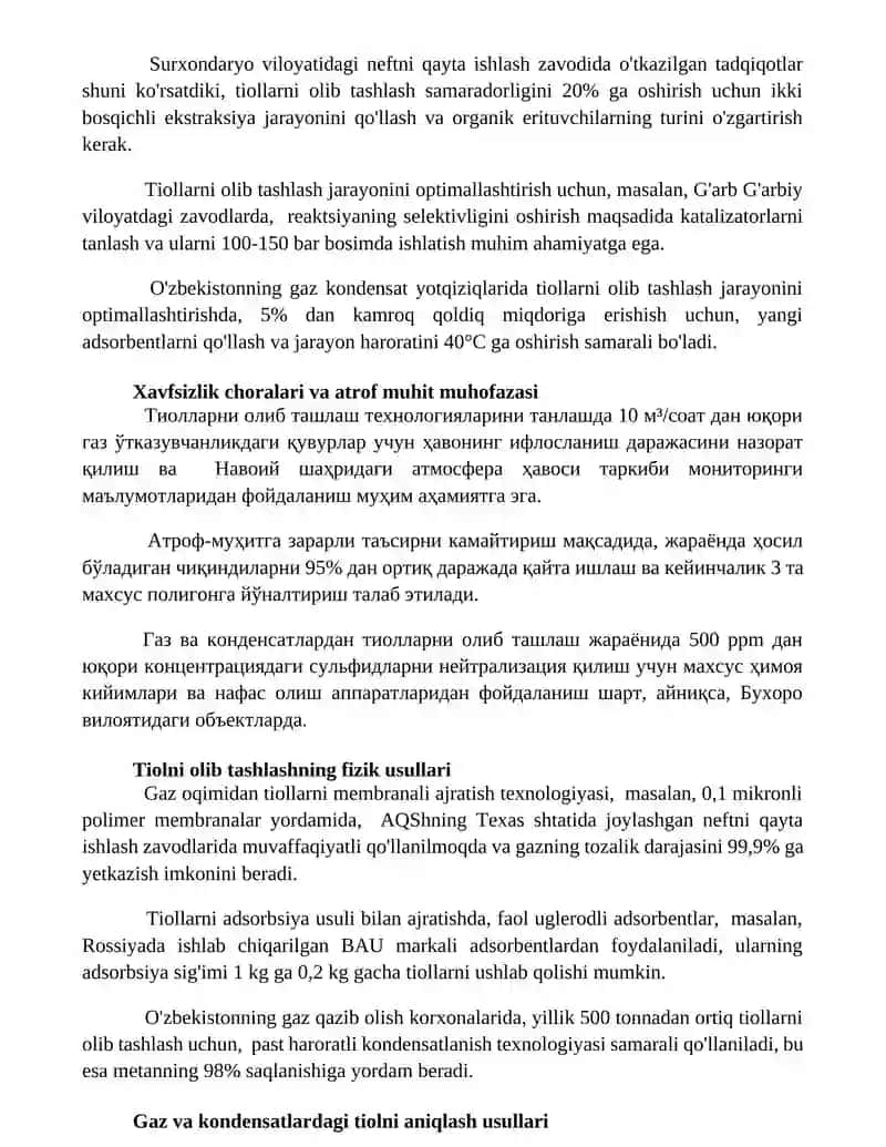 Gaz va kondensatlarni tiollardan tozalash 3