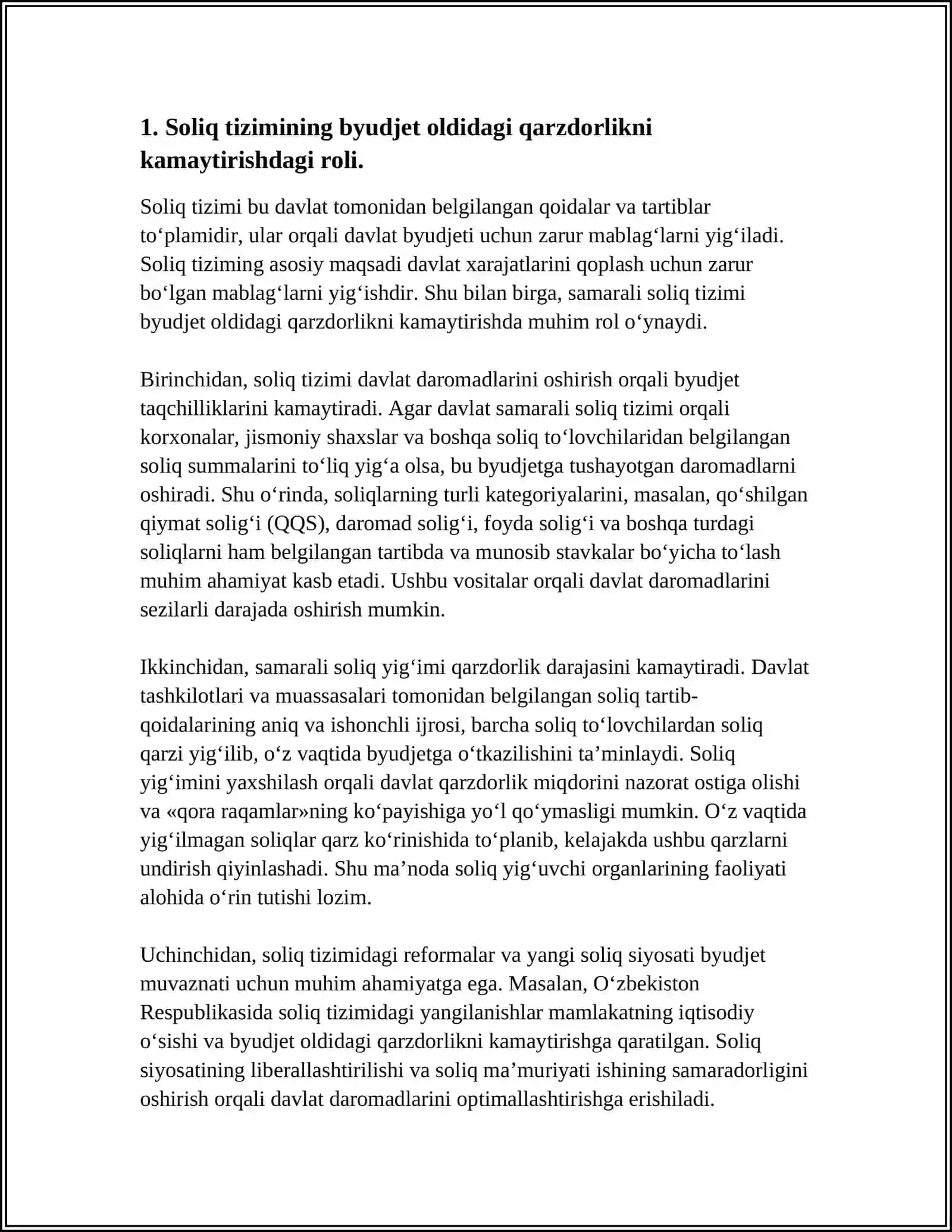 IQTISODIYOT SUB'EKTLARINING BYUDJET OLDIDAGI QARZDORLIGINI KAMAYTIRISHDA SOLIQ ORGANLARINING ROLI 3