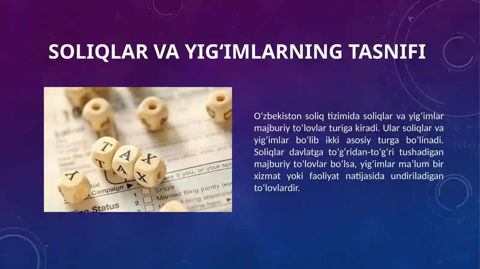 O’zbekiston soliq tizimida amalda bo’lgan soliqlar va yig’imlarning tasnifi 3