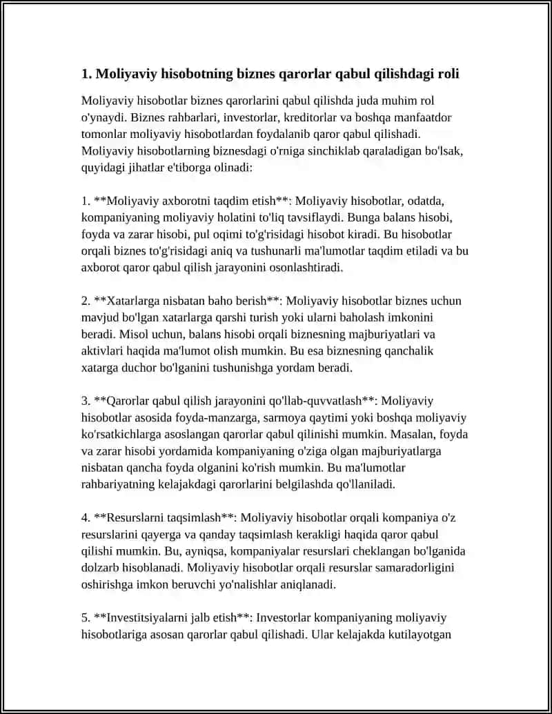 Moliyaviy hisobotning biznes qarorlar qabul qilishdagi roli 3