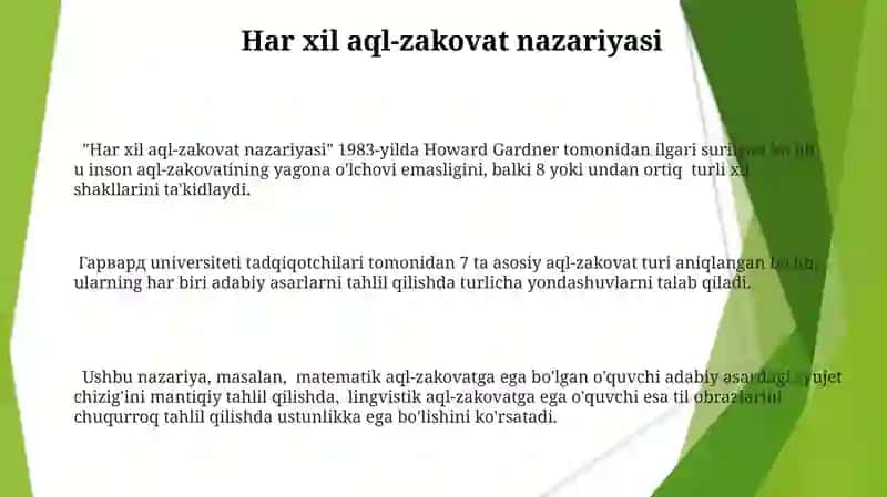 Adabiy tahlilda turfa zakovatlar nazariyasi asosida taqdimot tayyorlash 3