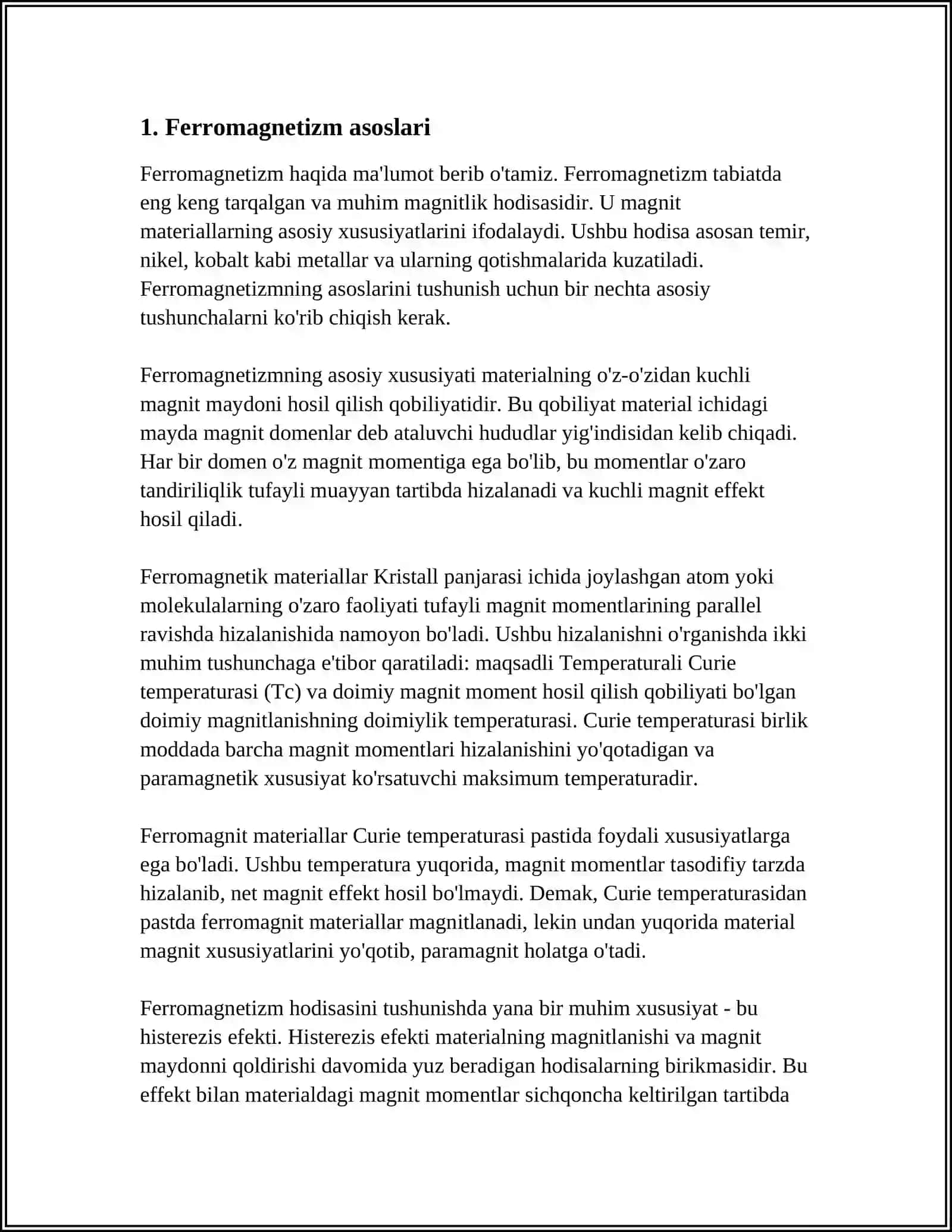 DEA PARA FERROMAGNITLAR. MODDALARNING MAGNITLANISHI 3