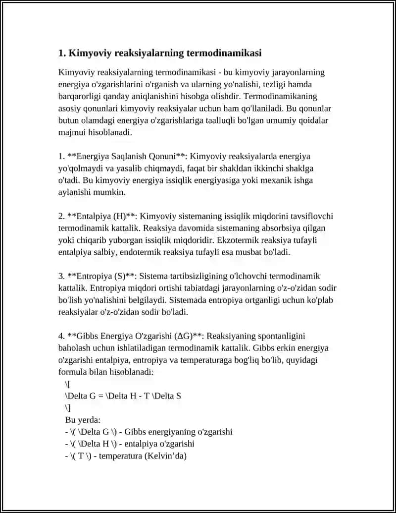 KIMYOVIY TERMOQDINAMIKA. TERMOKIMYO.KALORIMETRLAR 3