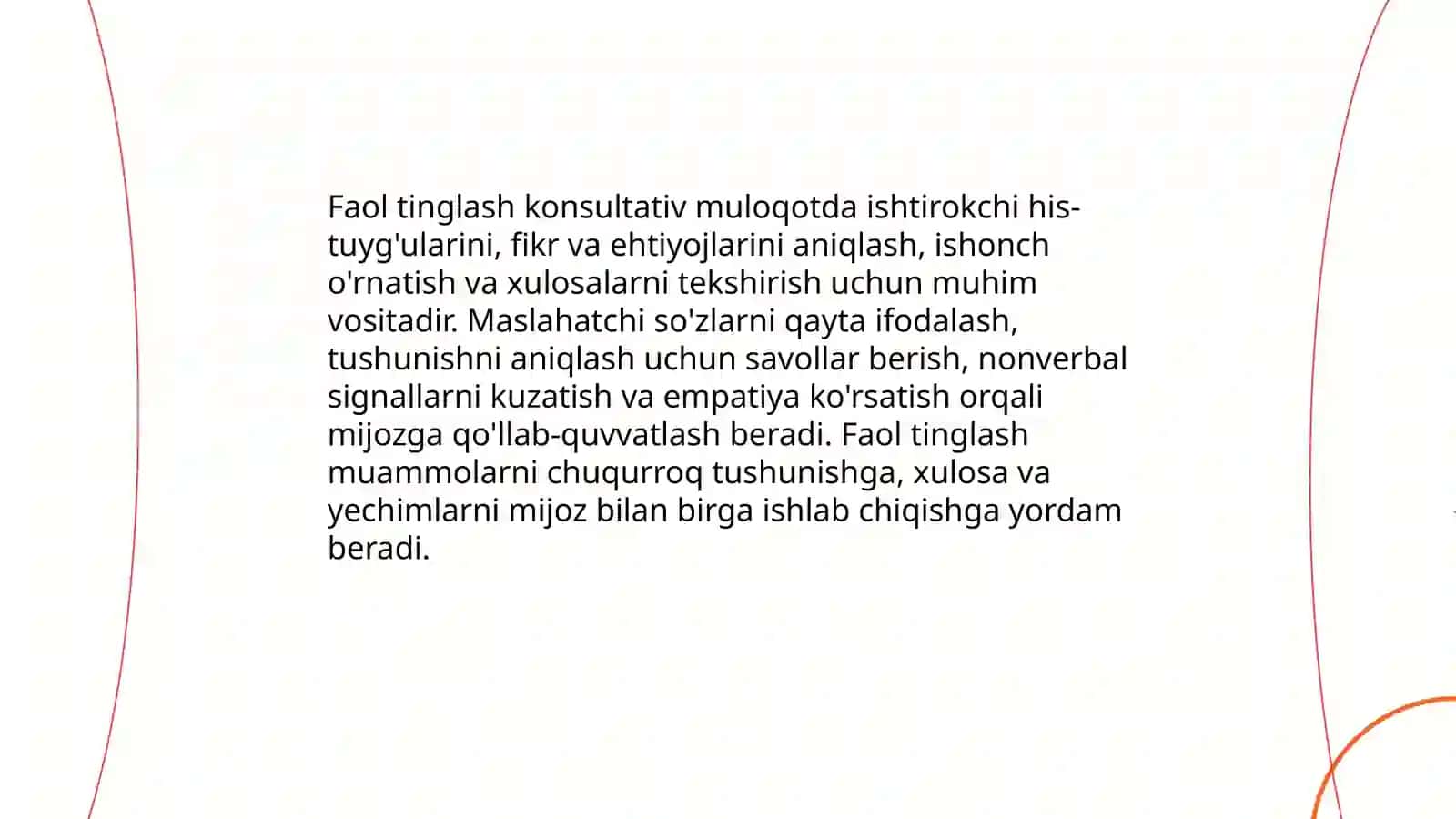 Psixologik maslahatchi tomonidan konsultativ aloqani qoʻllash malakalari 3