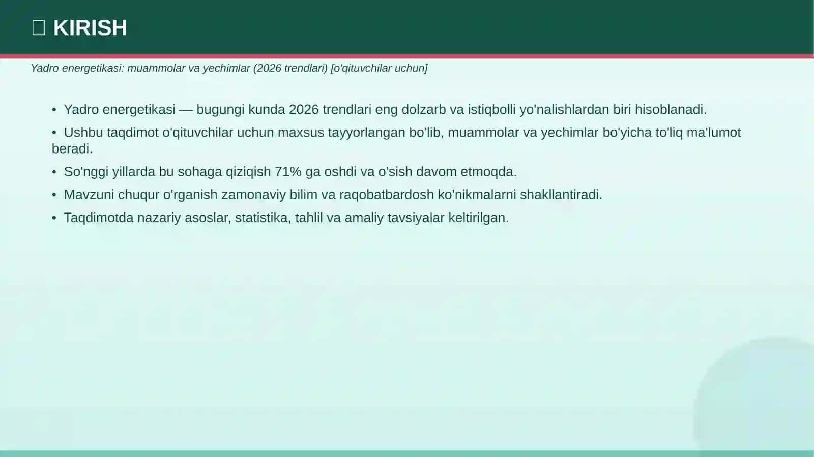 Yadro energetikasi: muammolar va yechimlar (2026 trendlari) [o'qituvchilar uchun] 3