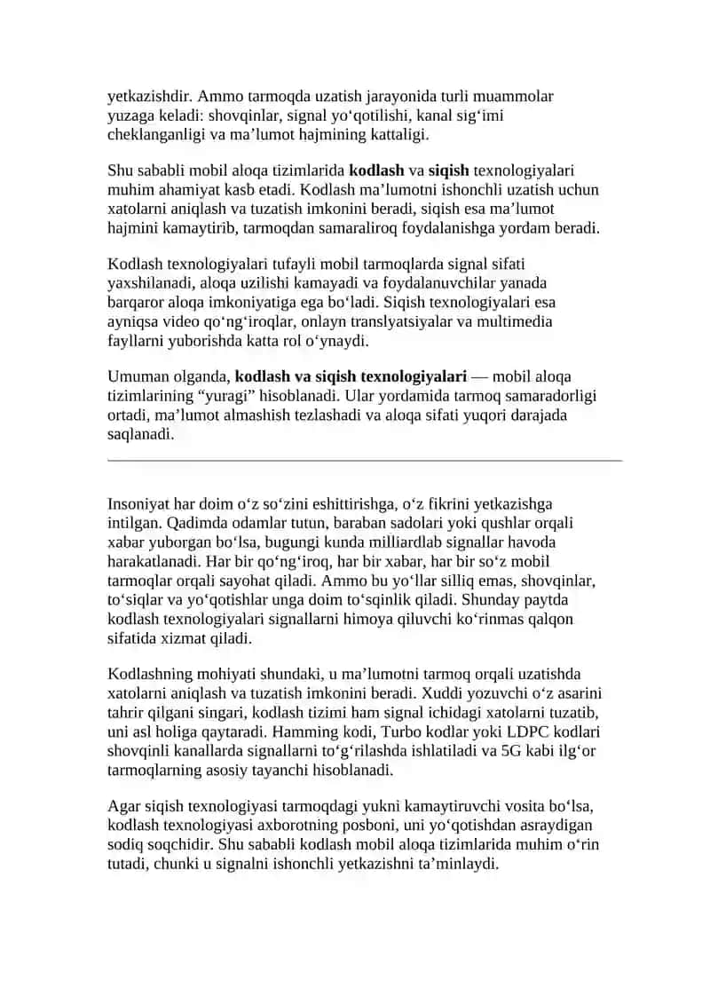Mobil aloqa tizimlarida kodlash va siqish texnologiyasi 3