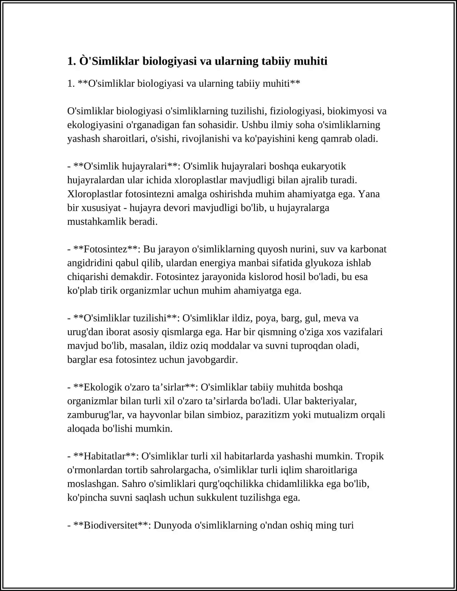 O'simliklar biologiyasi va ularning tabiiy muhiti 3