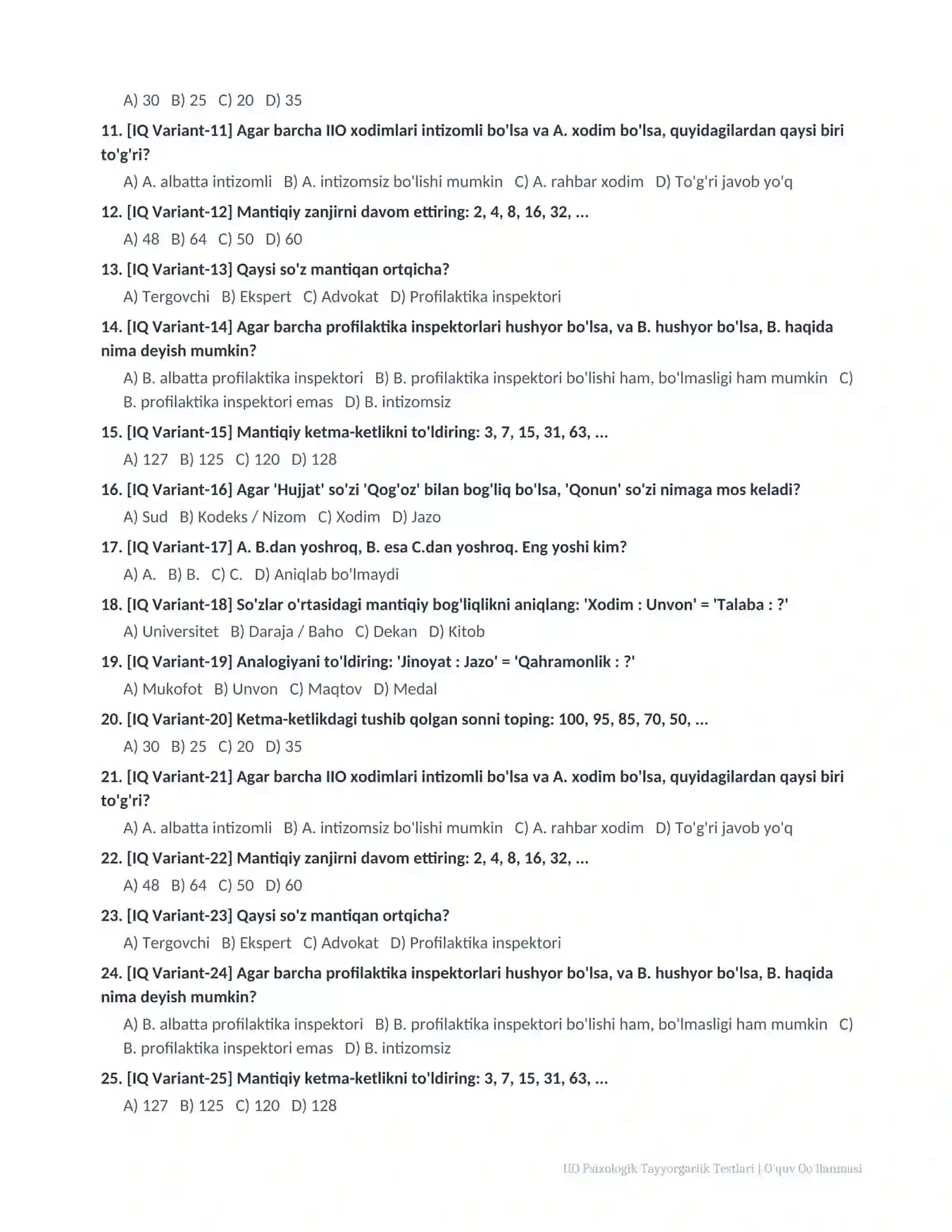 🏛️"Ichki Ishlarga Kiruvchilar Uchun Psixologik Testlar To‘plami | 300+ Orginal Savollar" 3