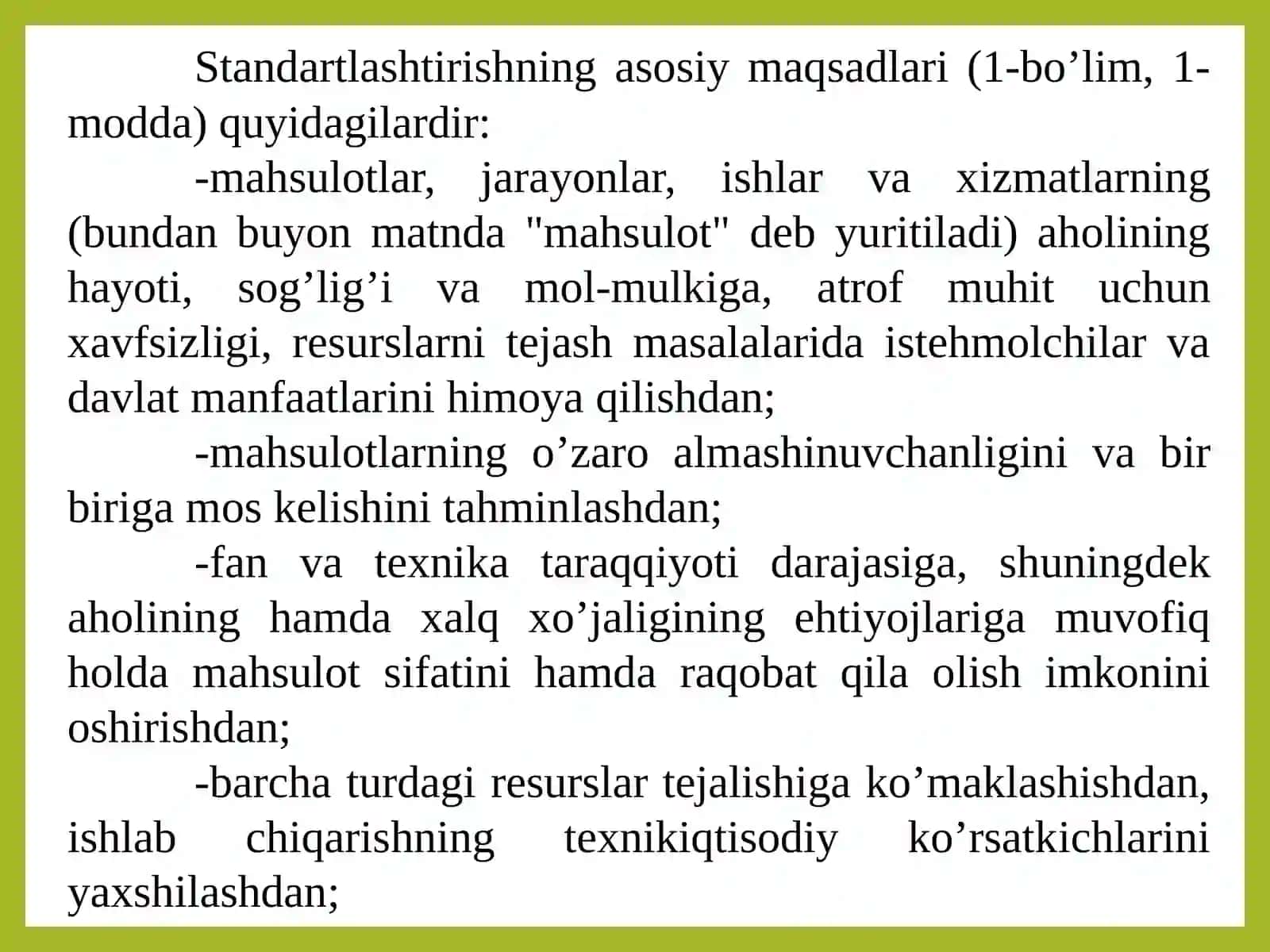 O‘ZBEKISTON RESPUBLIKASINING«STANDARTLASHTIRISH TO‘G‘RISIDA»GI QONUNI 3