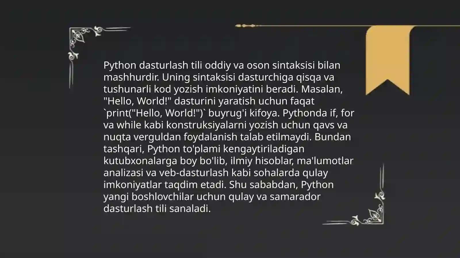 Python dasturlash tilining o‘ziga xos imkoniyatlari 3