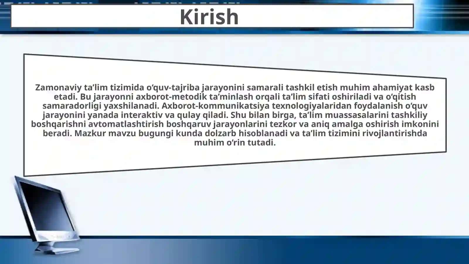 O'quv tajriba jarayonini axborot-metodik taminotini va ta'lim muassasasini tashkiliy bosh qarishni tashkiliy avtomatlashtirish 3