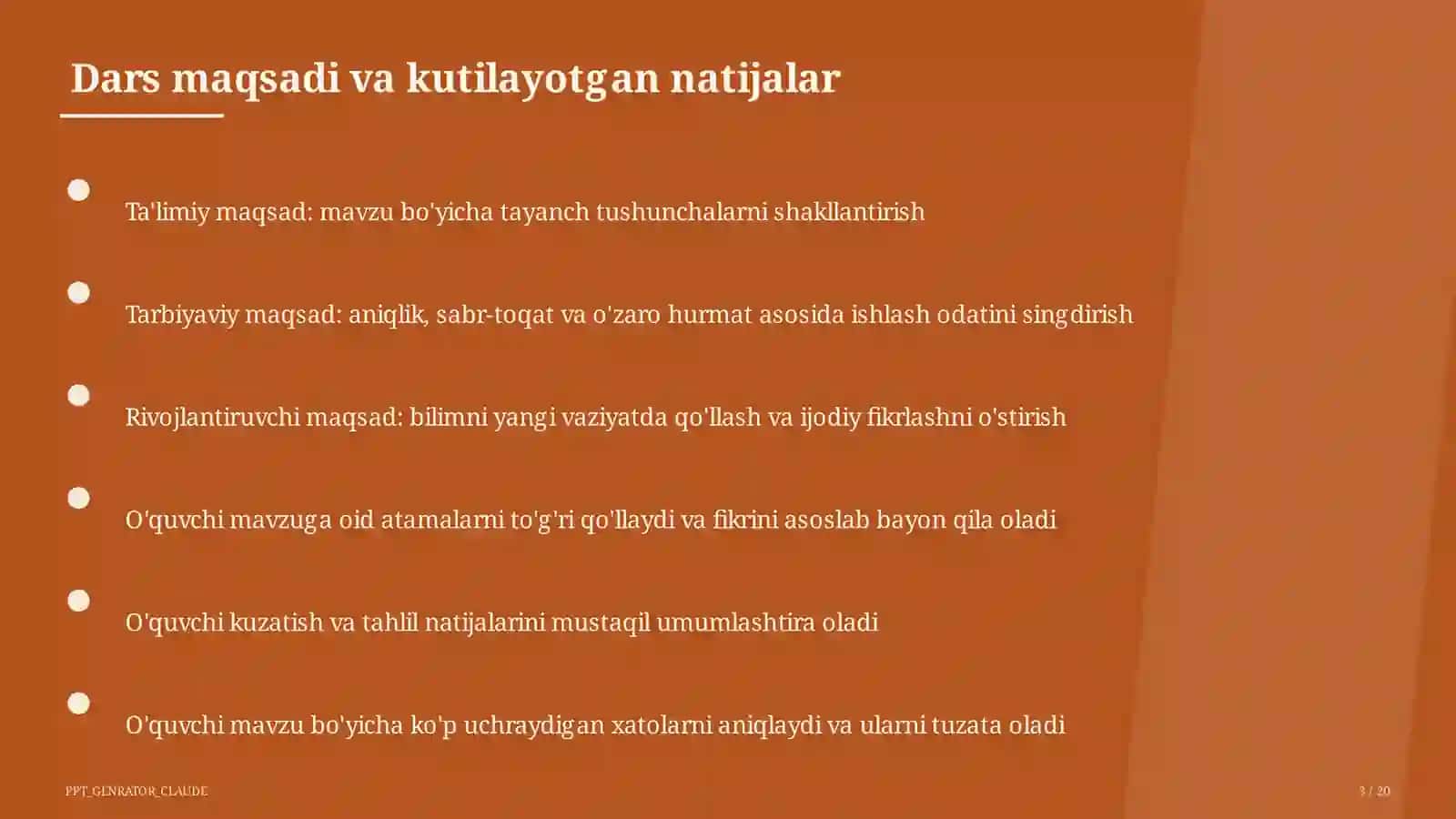 Sinf soati va tarbiyaviy tadbirlar (1–11) — o'qituvchilar uchun 3
