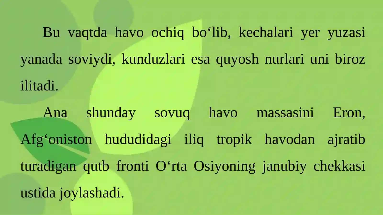 O‘lka iqlimining ta’rifi. Tekislik iqlimi 3