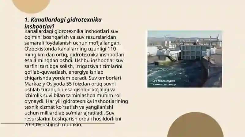Kanallardagi gidrotexnika inshootlaridan foydalanishda nazorat o‘lchash apparaturasi. Turlari va konstruksiyalari bilan tanishish 3