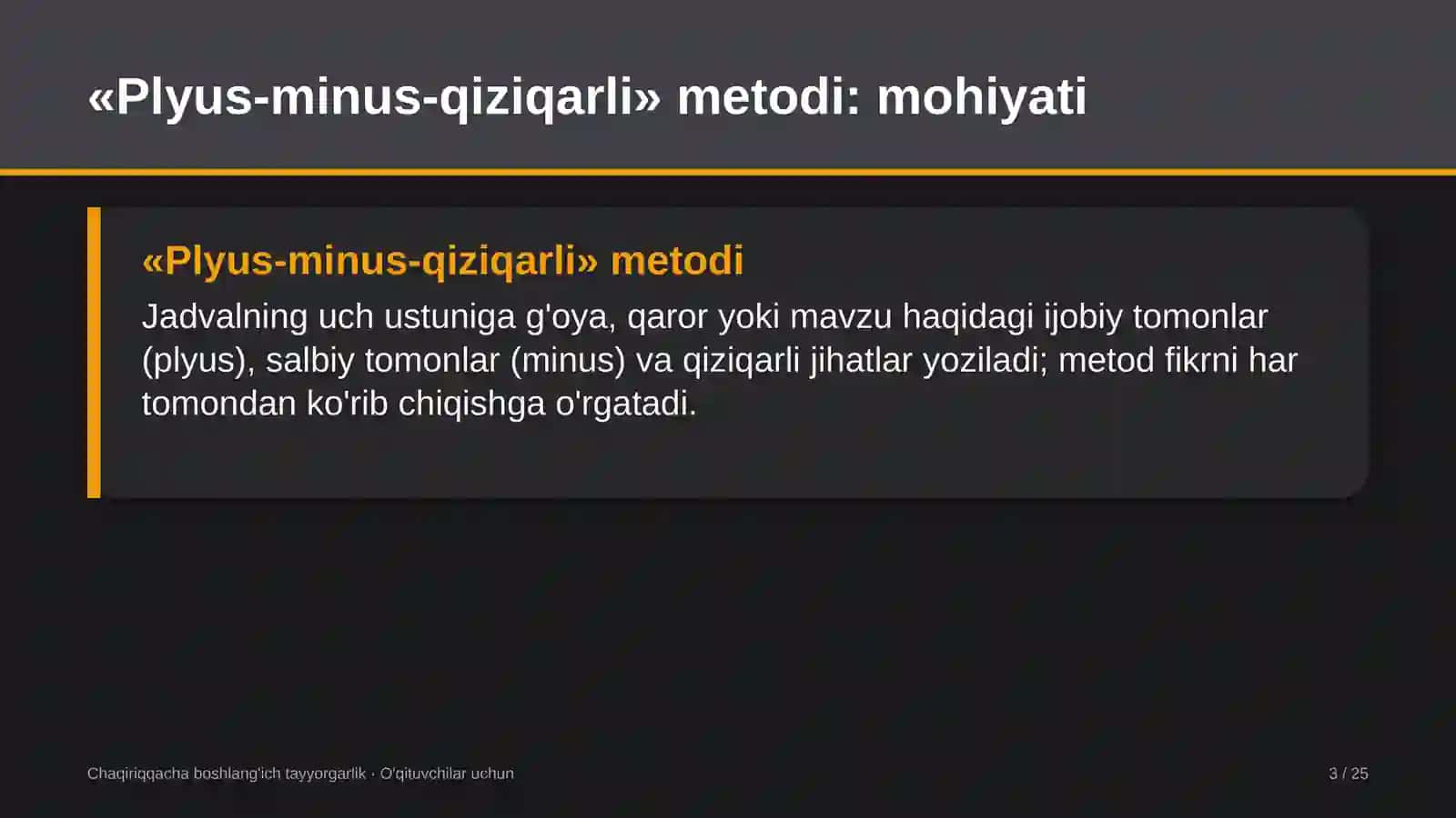 chaqiriqqacha boshlang'ich tayyorgarlik darslarida plyus minus qiziqarli metodidan foydalanish 7182 3