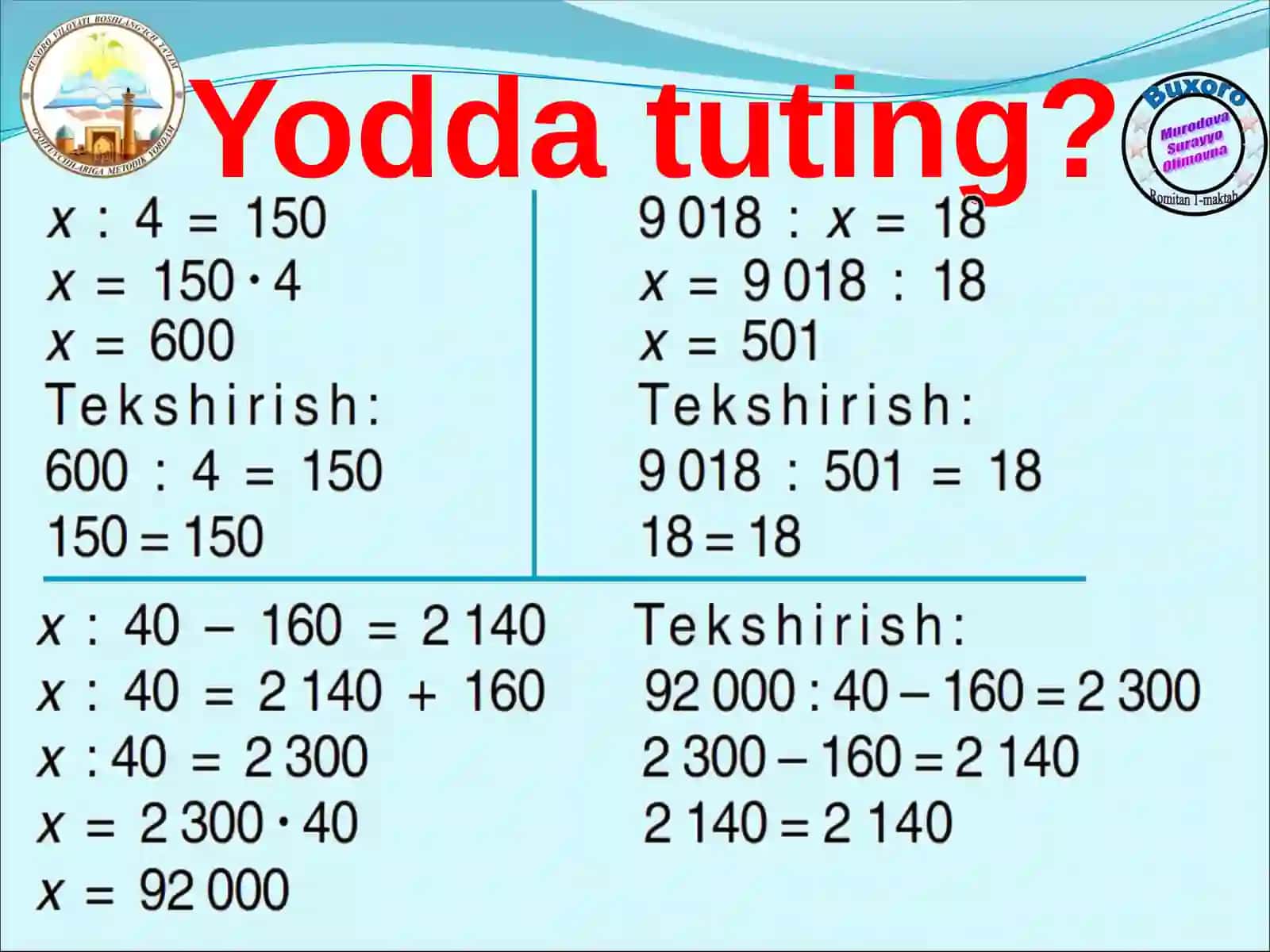 Matematika Tenglamalar yechish 3