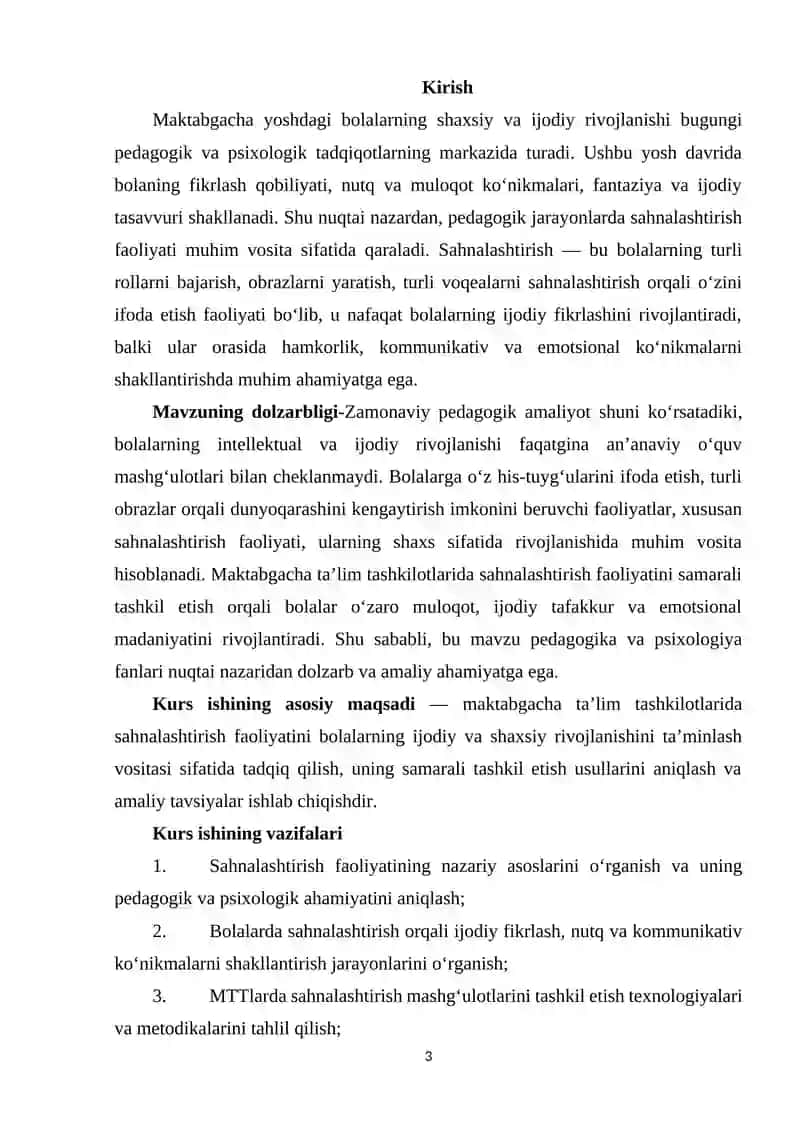 Sahnalashtirish faoliyati rivojlantirish vositasi sifatida. Sahnalshtirish faoliyatining MTTlarda olib borilishi 3