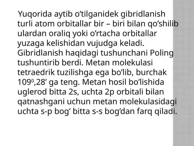 Organik birikmalarda uglerod atomining gibridlanishi 3