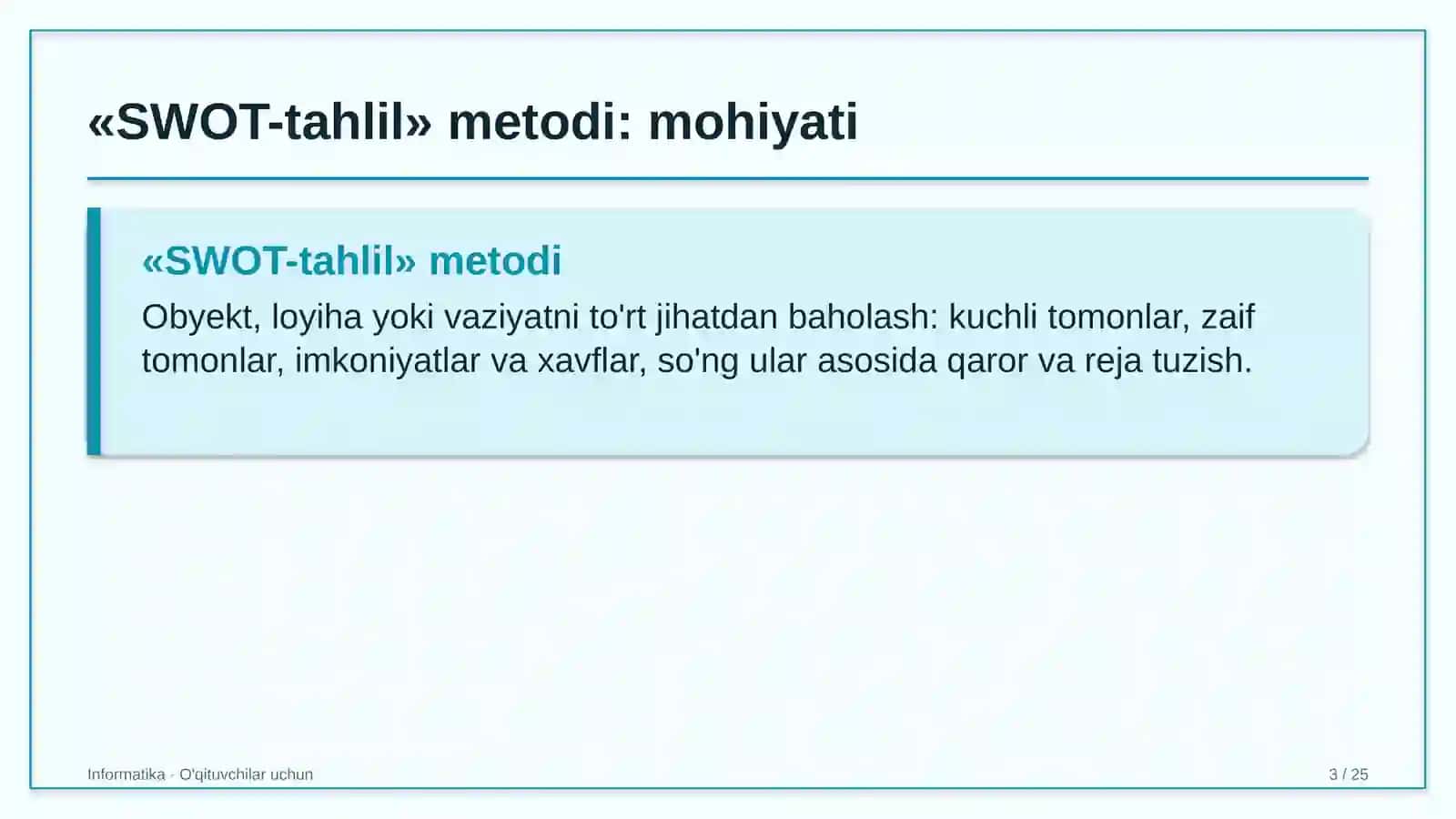 informatika darslarida swot tahlil metodidan foydalanish 6308 3