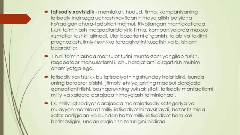 Iqtisodiy xavfsizlik va iqtisodiyotni davlat tomonidan tartibga solish. 3