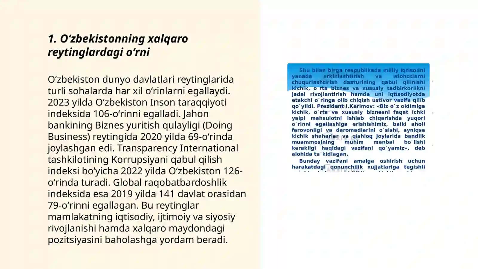 Oʻzbekistonni xalqaro reytinglardagi koʻrsatkichlarini koʻtarishning tarixiy va siyosiy ahamiyati 3