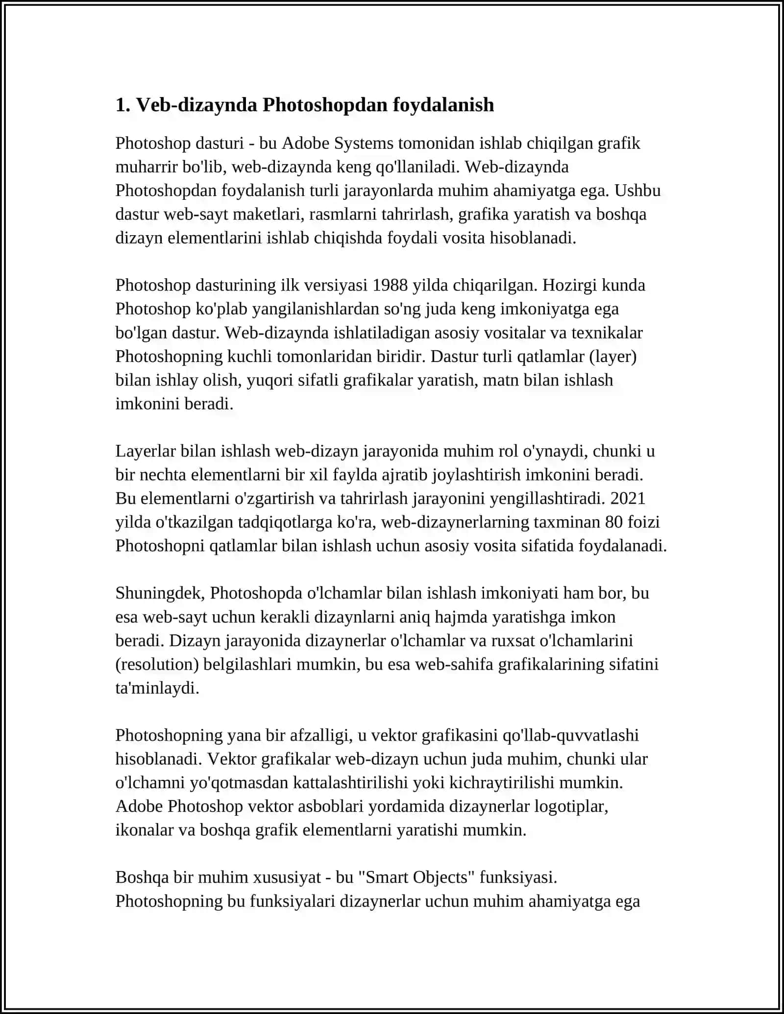 ADOBE PHOTOSHOP GRAFIK MUHARRIRI YORDAMIDA WEB-SAHIFADA GRAFIK MAʼLUMOTLARNI AKS ETTIRISH 3