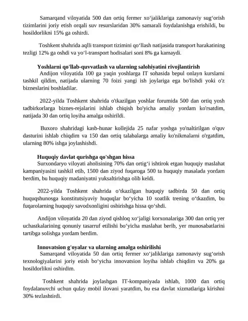 Yangi Oʻzbekiston taraqqiyotiga mening hissam 3
